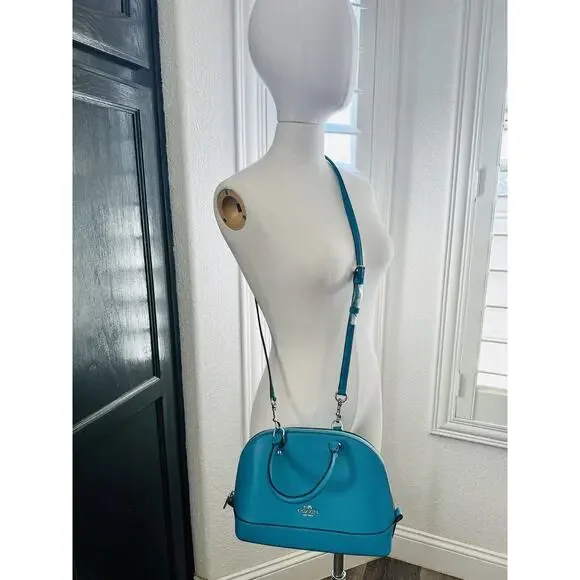 NWT Coach Crossgrain Mini Sierra Satchel Bag Leather Handbag Turquoise Blue $295